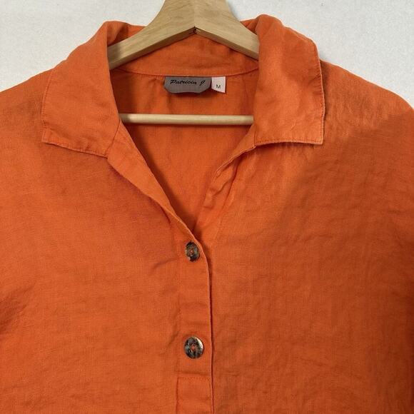 Vtg Linen Top Womens M Orange Preppy Quiet Luxury Fall Sustainable Boxy Crop - Picture 2 of 11